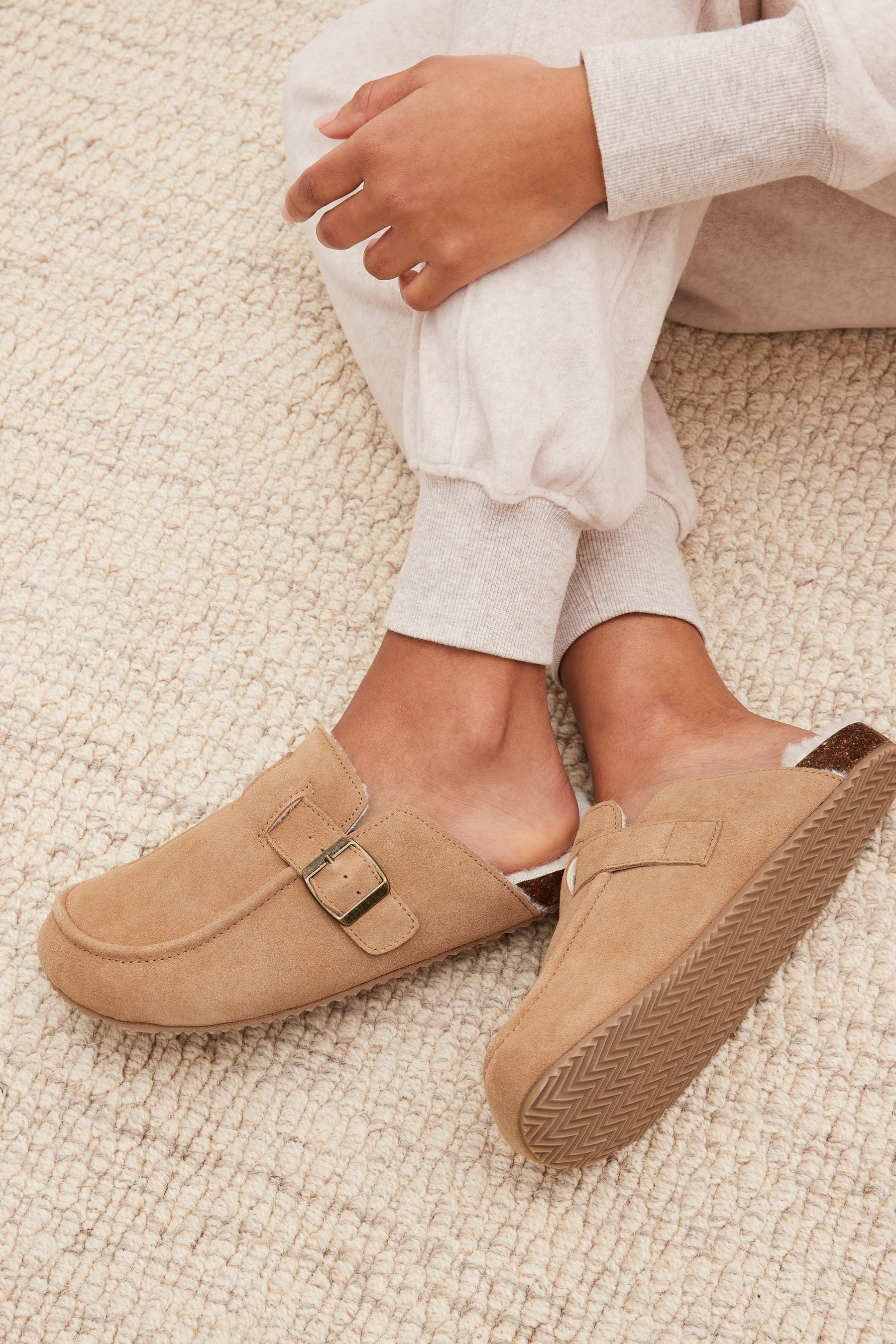 Buy Tan Brown Suede Buckle Mule Slippers from Next USA