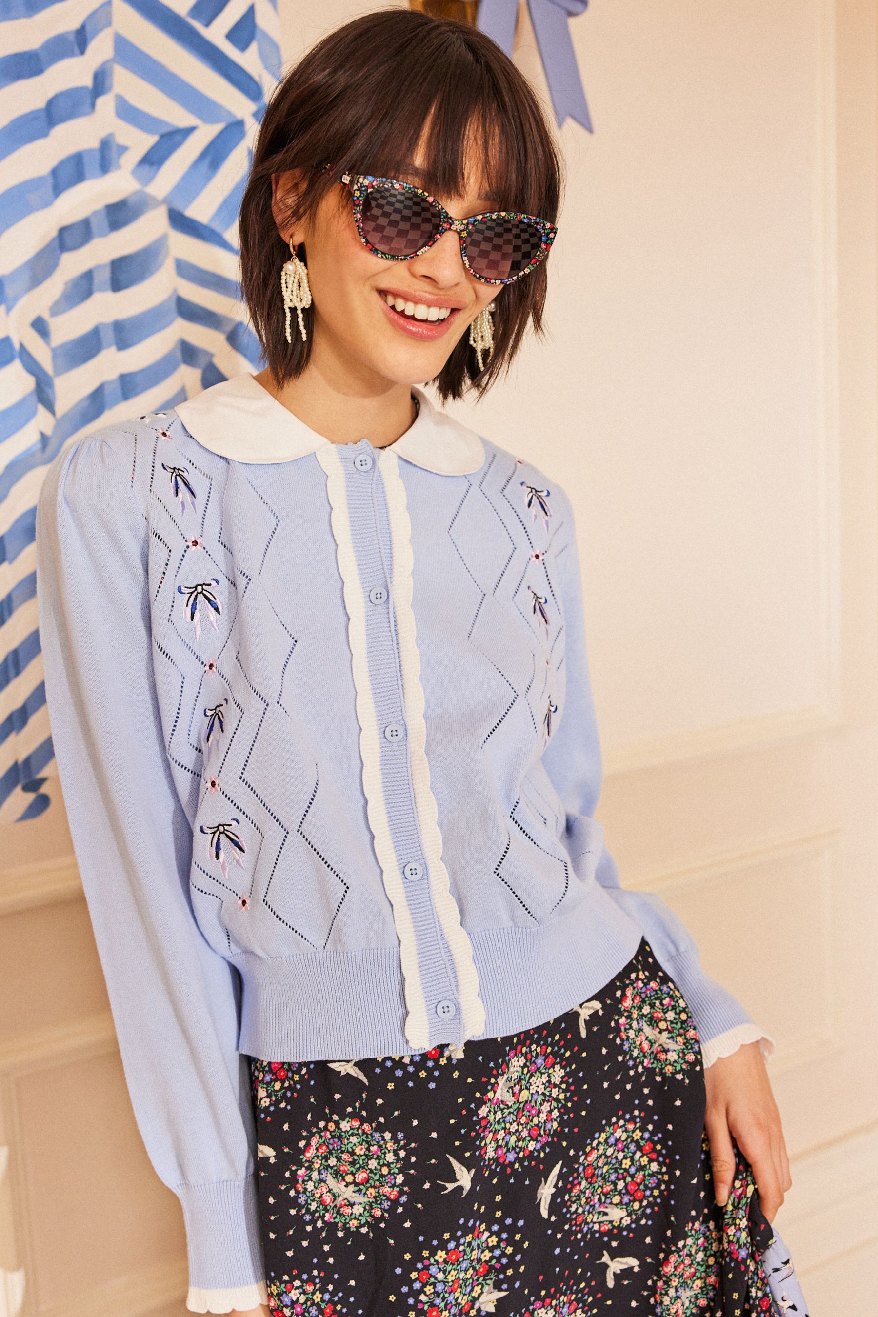 Buy Cath Kidston Blue 100 Cotton Pointelle Cardigan from Next USA