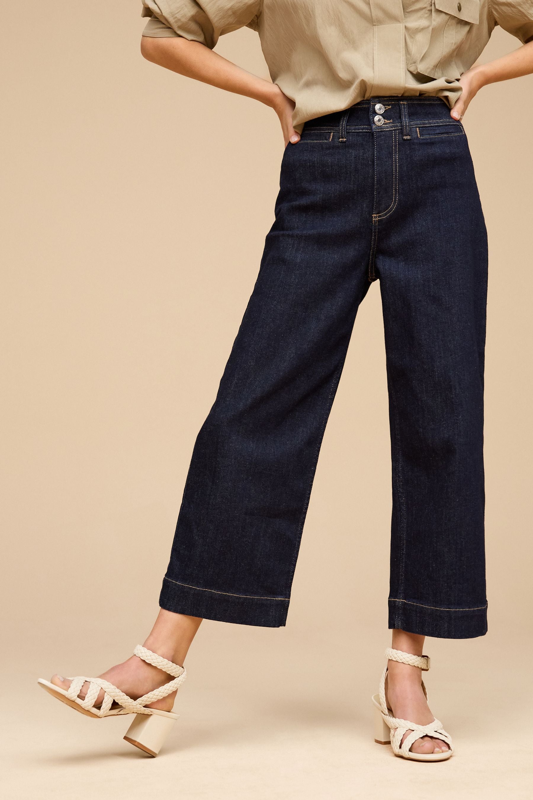Buy Rinse Blue Double Button Cropped Wide Leg Jeans from the Next UK online shop
