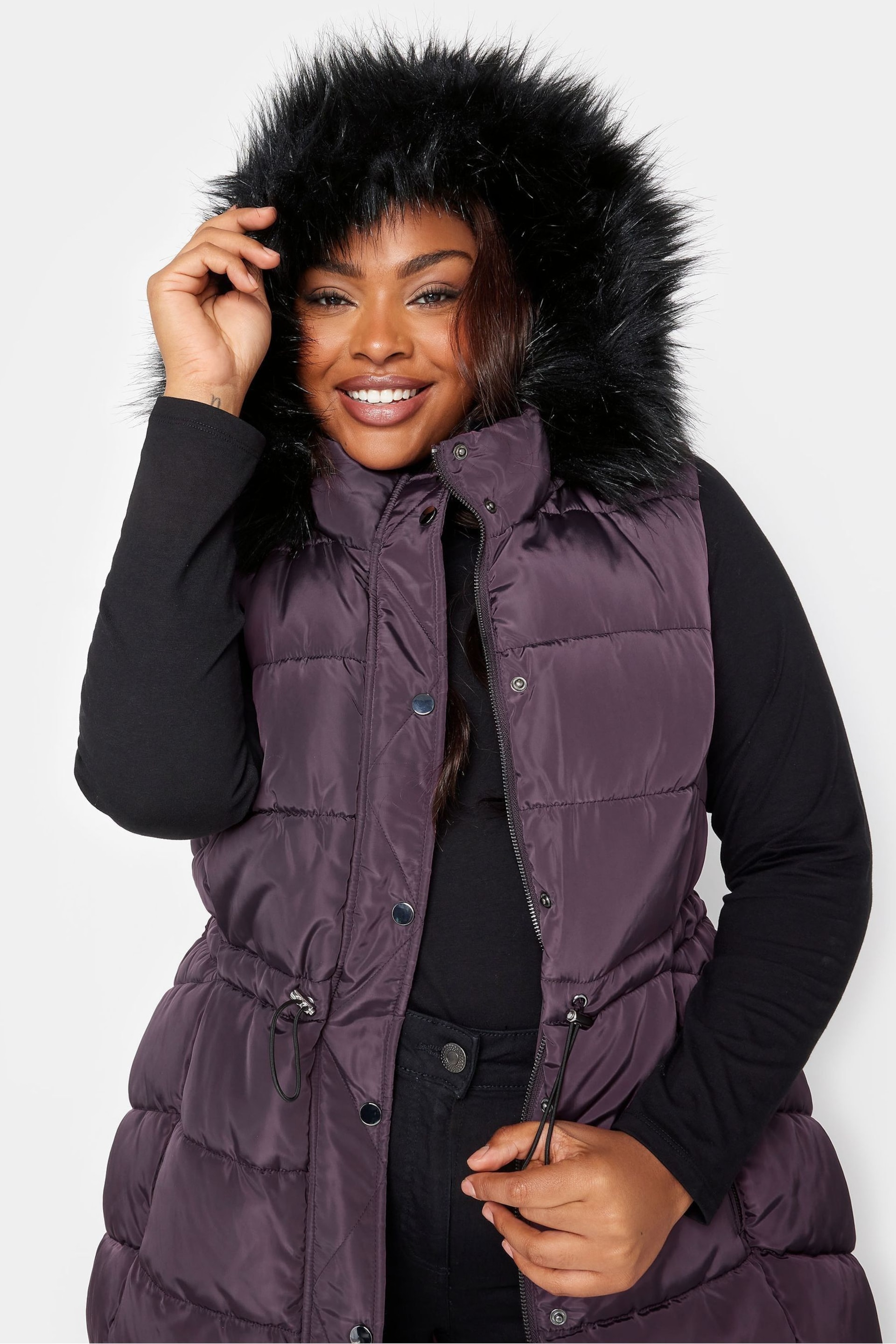 Yours Curve Purple Midi Padded Gilet - Image 4 of 4