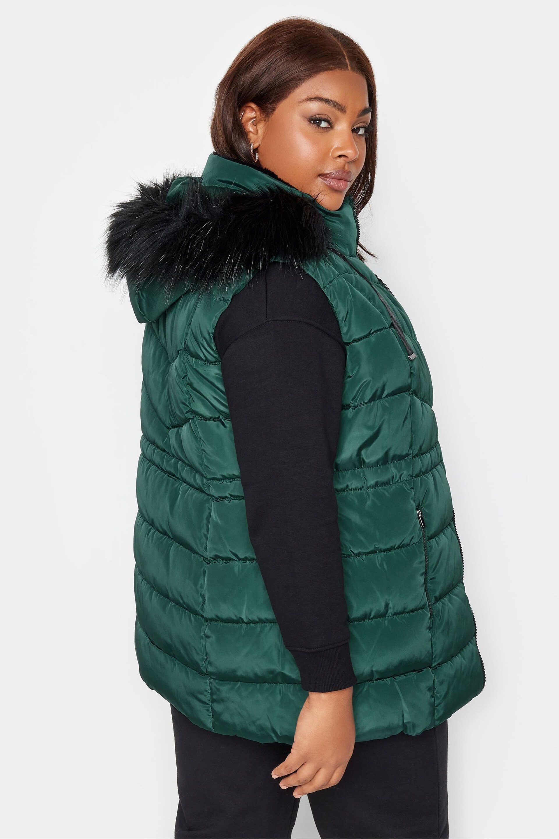 Yours Curve Green Short Padded Gilet - Image 3 of 4