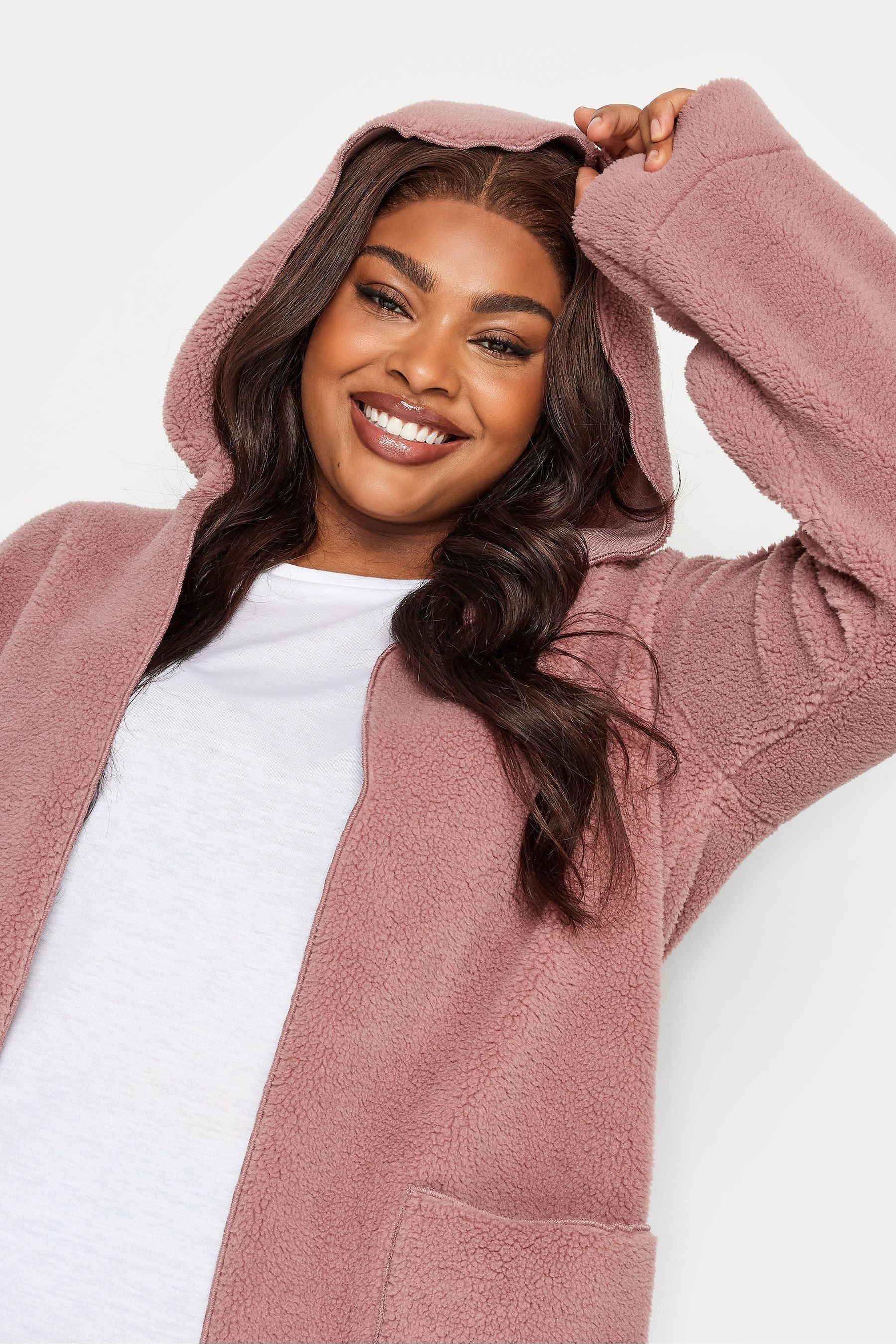 Buy Yours Curve Pink Teddy Hooded Jacket from Next Ireland