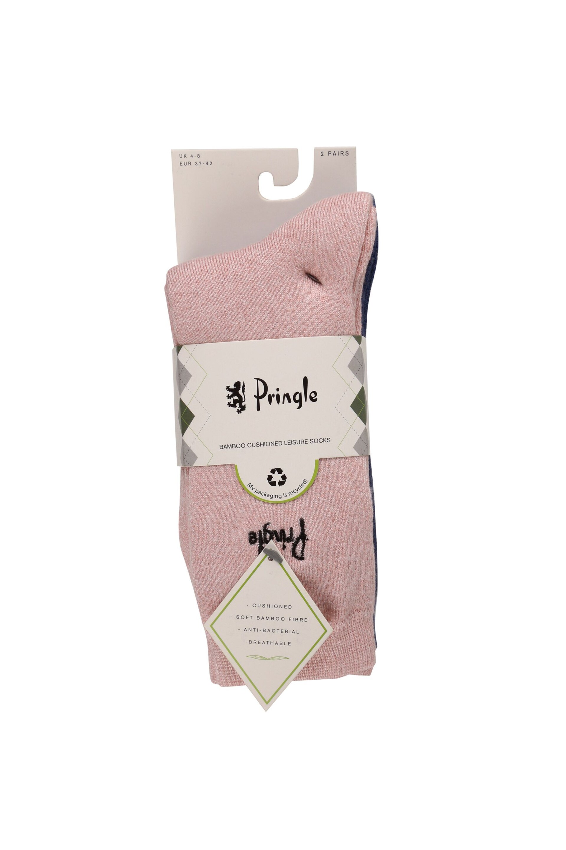 Pringle Pink/Black Fully Cushioned Leisure Socks - Image 2 of 3