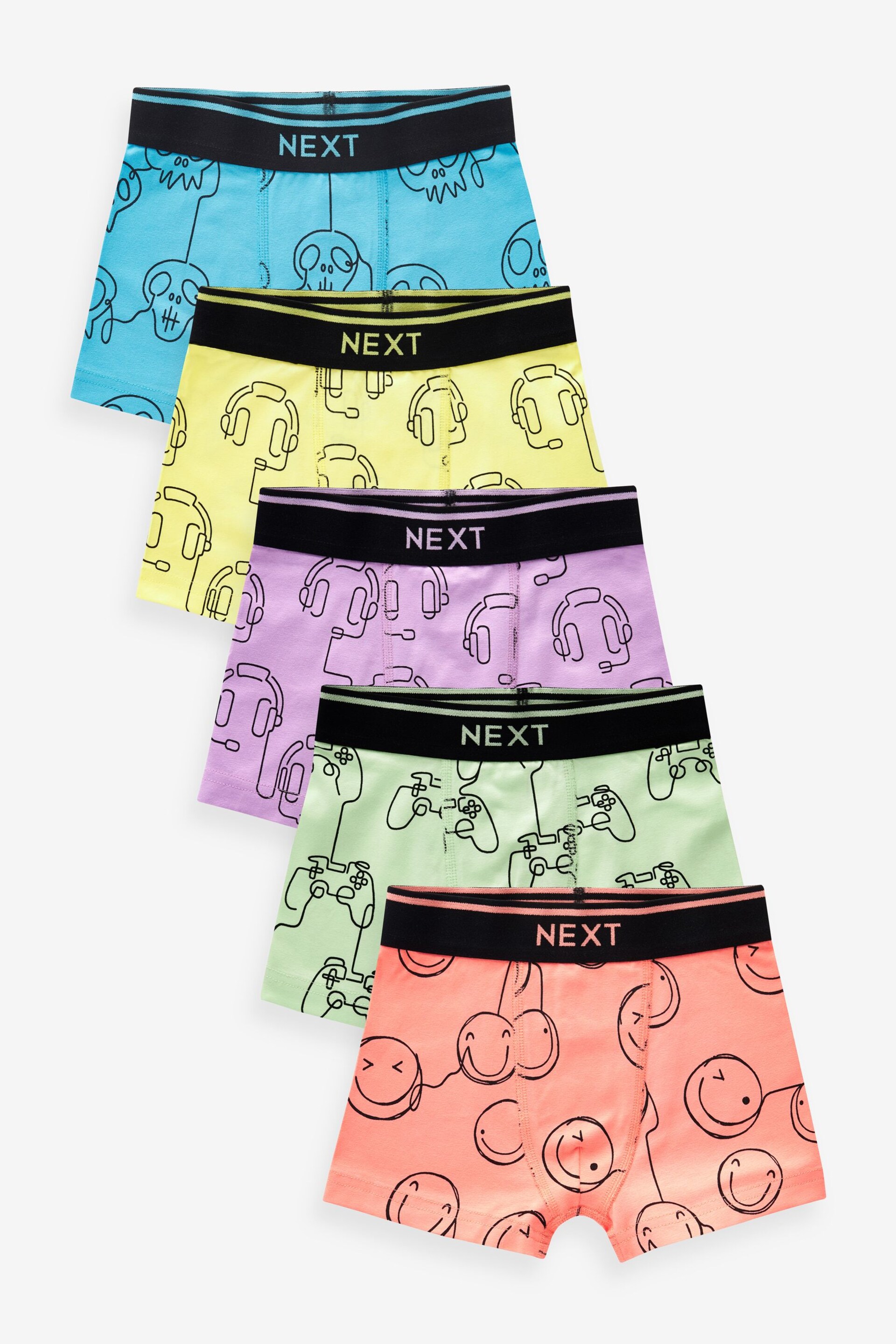 Gamer Pastel Print Trunks 5 Pack (2-16yrs) - Image 1 of 3