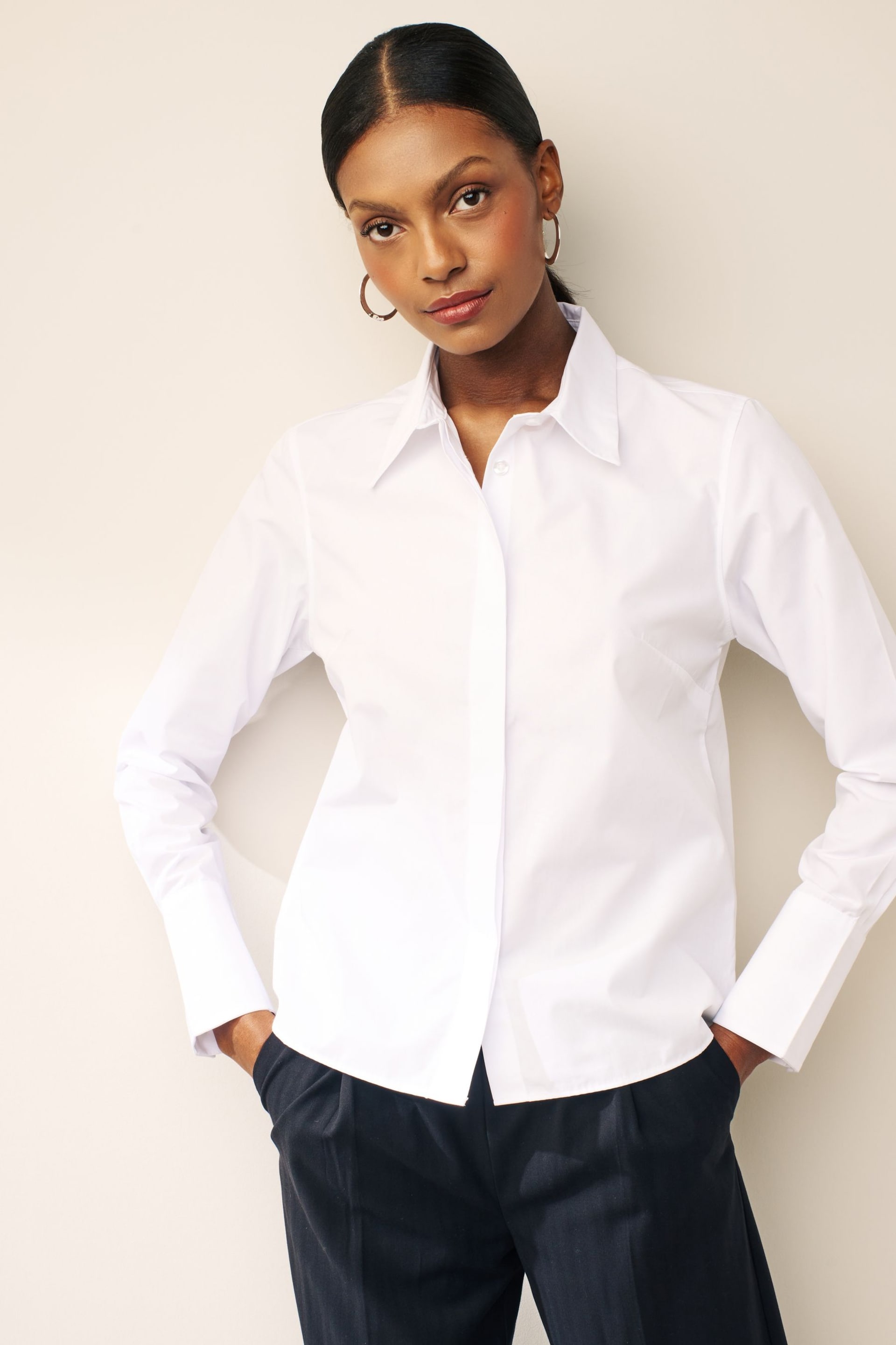 White Fitted Collared Long Sleeve Shirt - Image 3 of 7