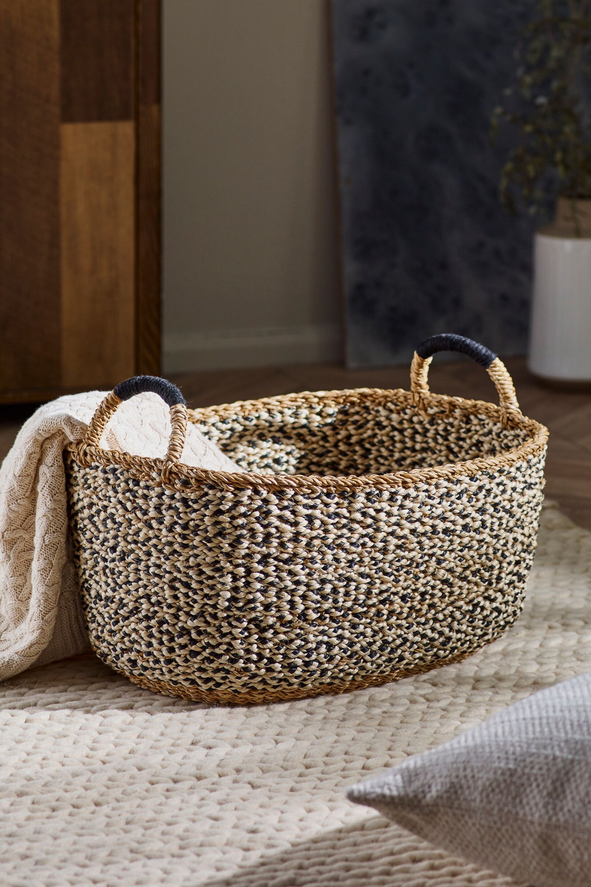 Monochrome Seagrass Bag Laundry Basket - Image 1 of 4