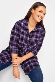 Yours Curve Black Check Brushed Boyfriend Shirt - Image 1 of 4