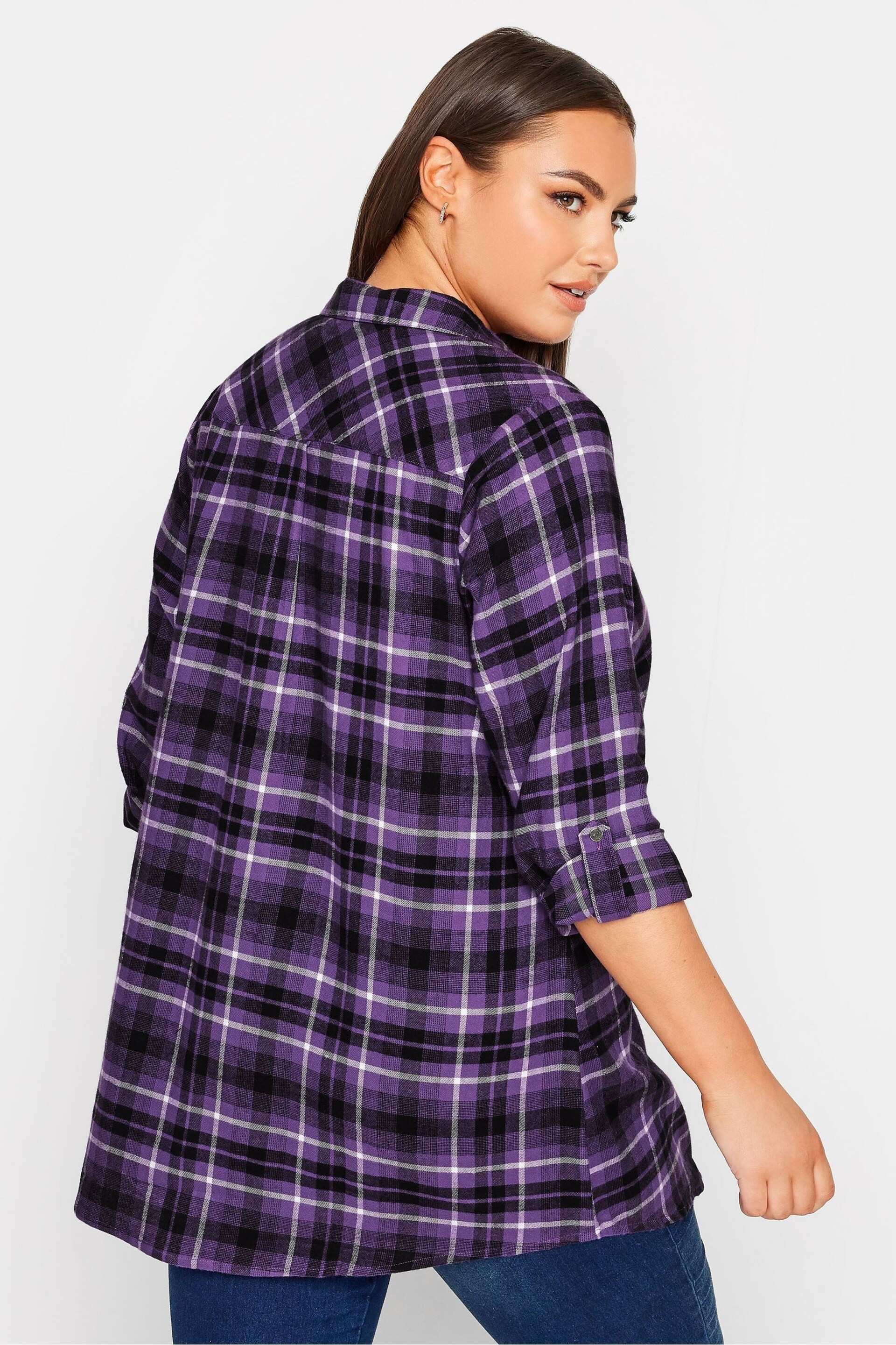 Yours Curve Black Check Brushed Boyfriend Shirt - Image 3 of 4