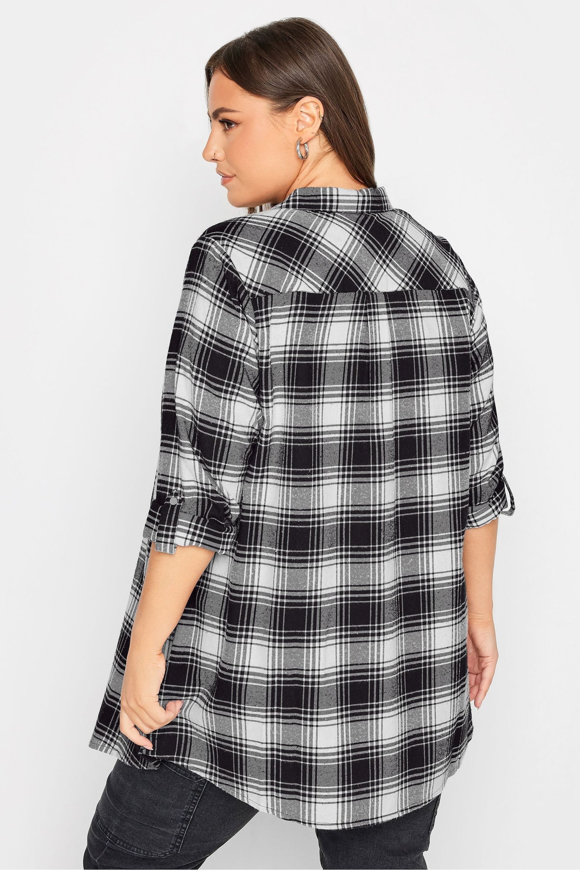 Yours Curve Black/White Check Brushed Boyfriend Shirt - Image 2 of 5