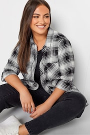 Yours Curve Black/White Check Brushed Boyfriend Shirt - Image 5 of 5