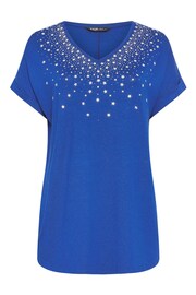 Yours Curve Navy Blue Sequin Star Embellished T-Shirt - Image 4 of 4