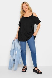 Yours Curve Black 2 Pack Strappy Cold Shoulder Tops - Image 4 of 5