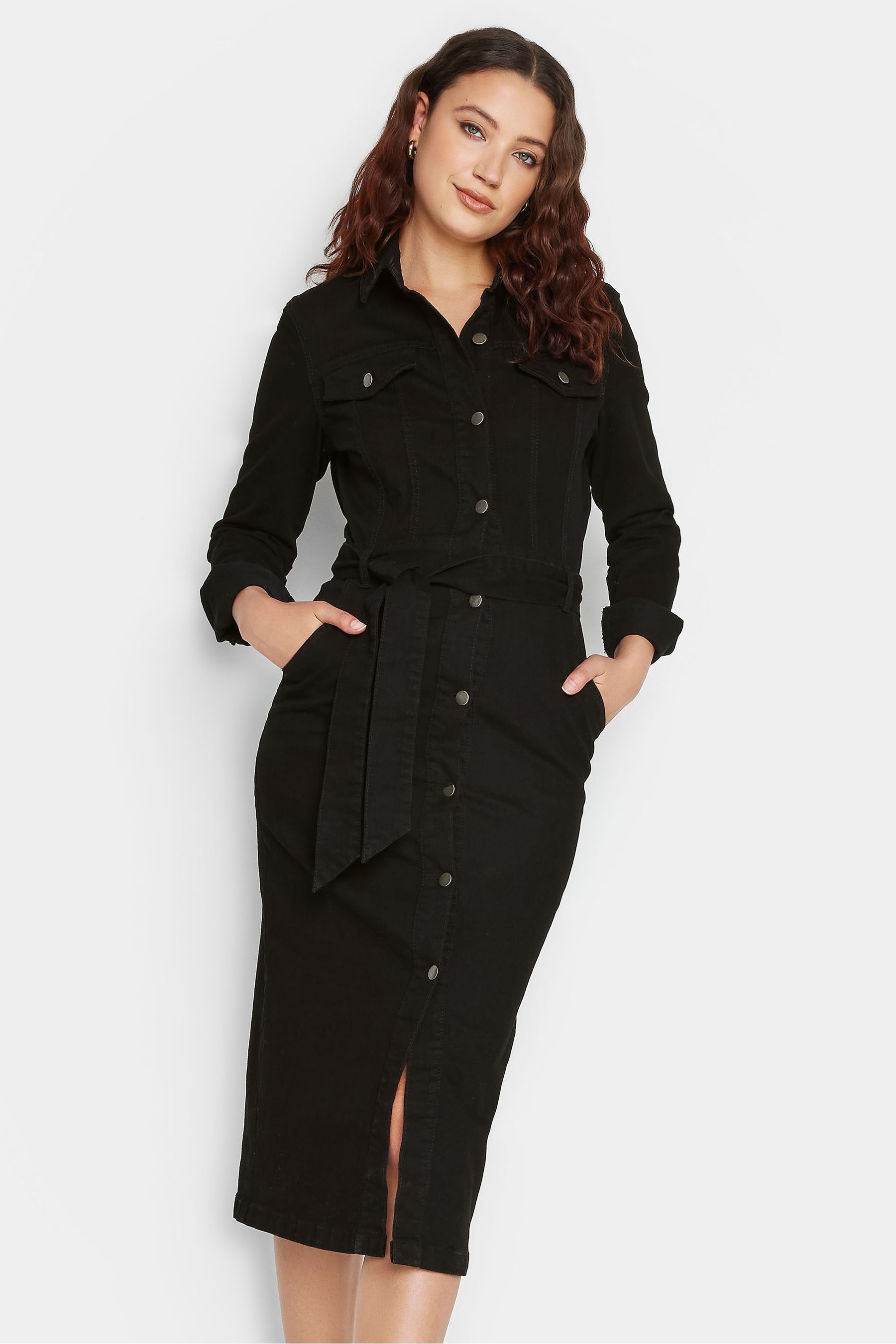 Black denim midi dress outlet