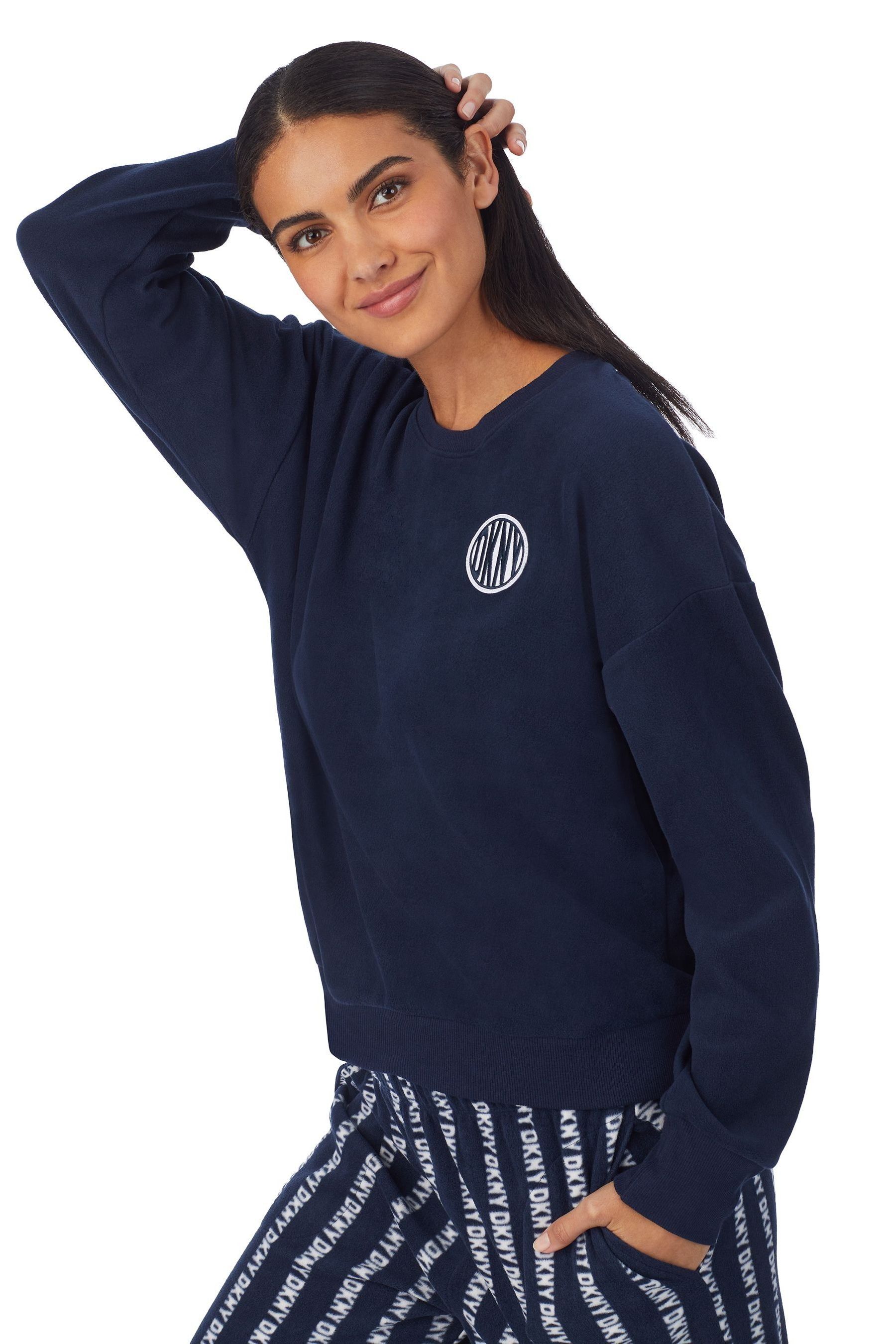 Buy DKNY Blue Gift Better Long Sleeve Top and Joggers Fleece Pyjamas Set from Next Luxembourg