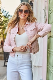 Sosandar Pastel Pink Denim Jacket - Image 3 of 5