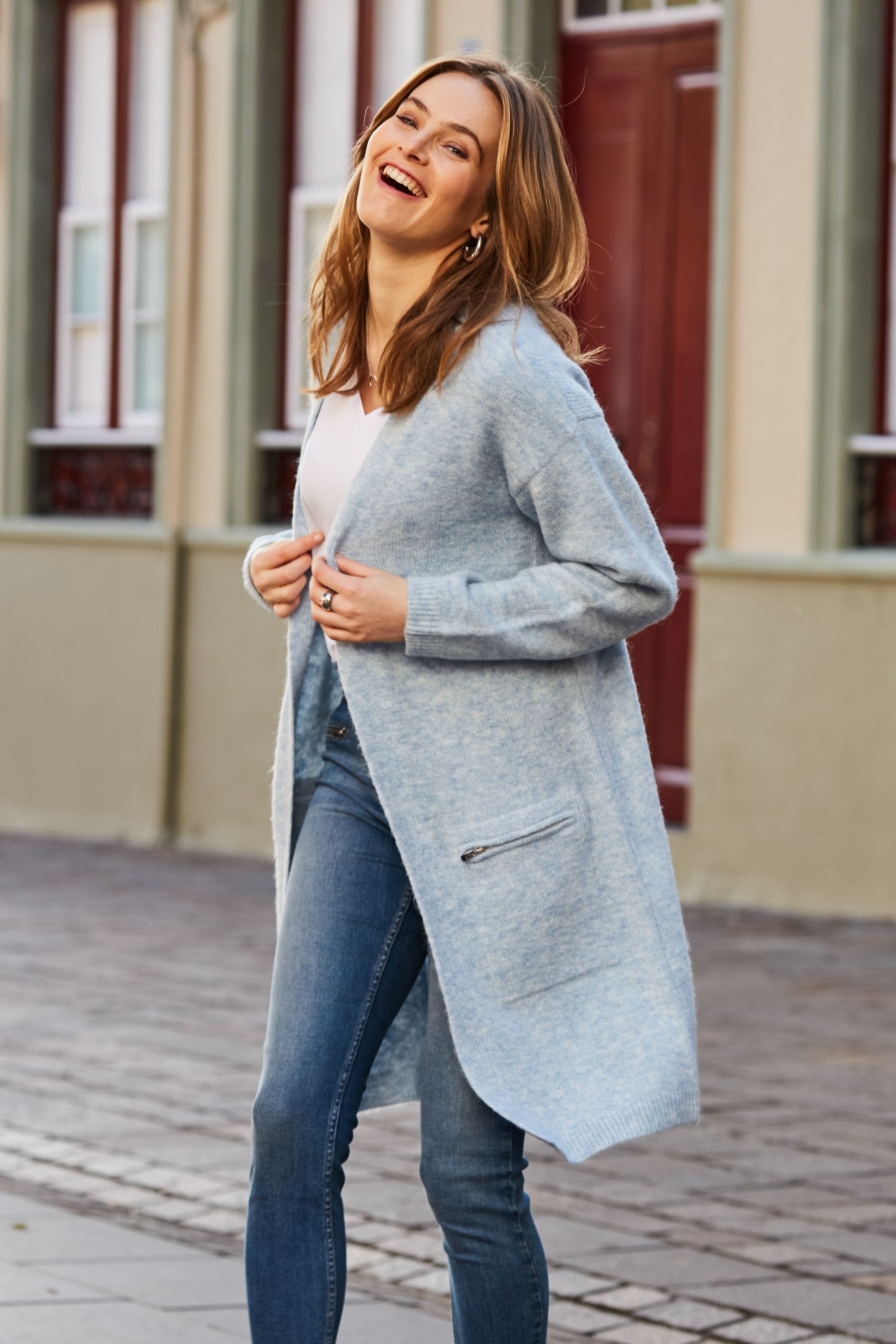Buy Sosandar Blue Longline Zip Pocket Cardigan from the Next UK online shop