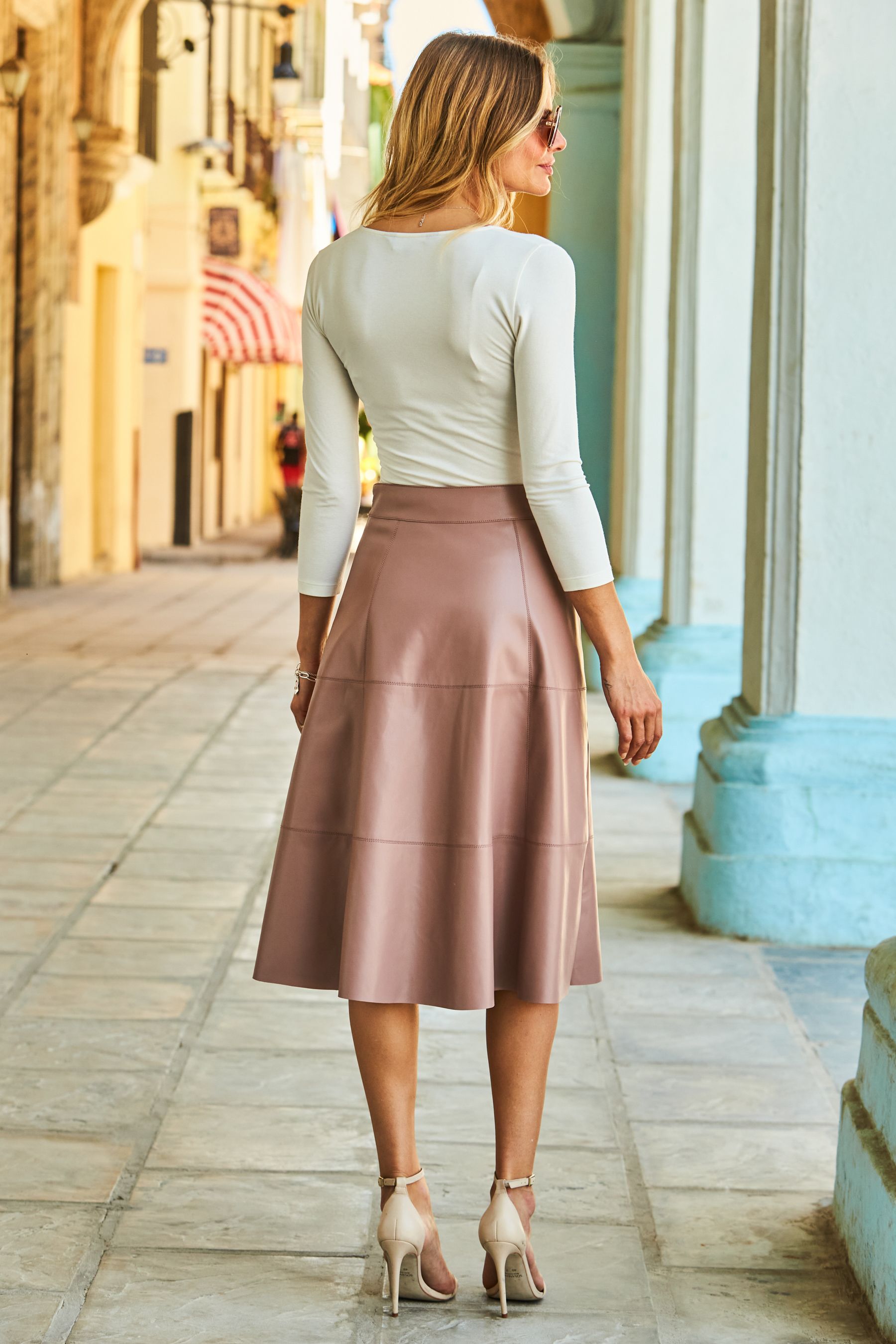 Buy Sosandar Pink Leather Look Panelled A Line Midi Skirt from Next Luxembourg