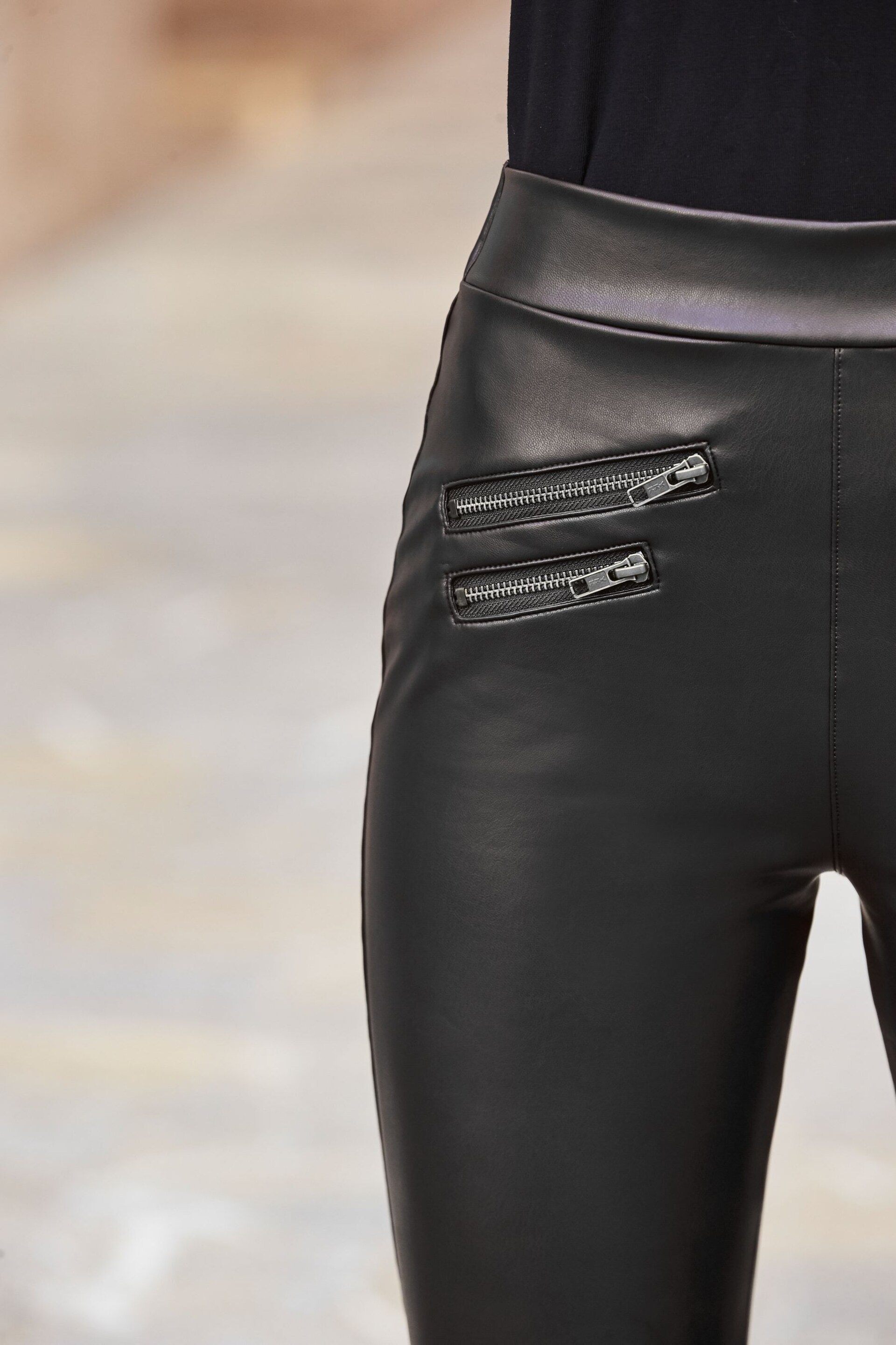 Sosandar Black Leather Look Premium Leggings - Image 4 of 4