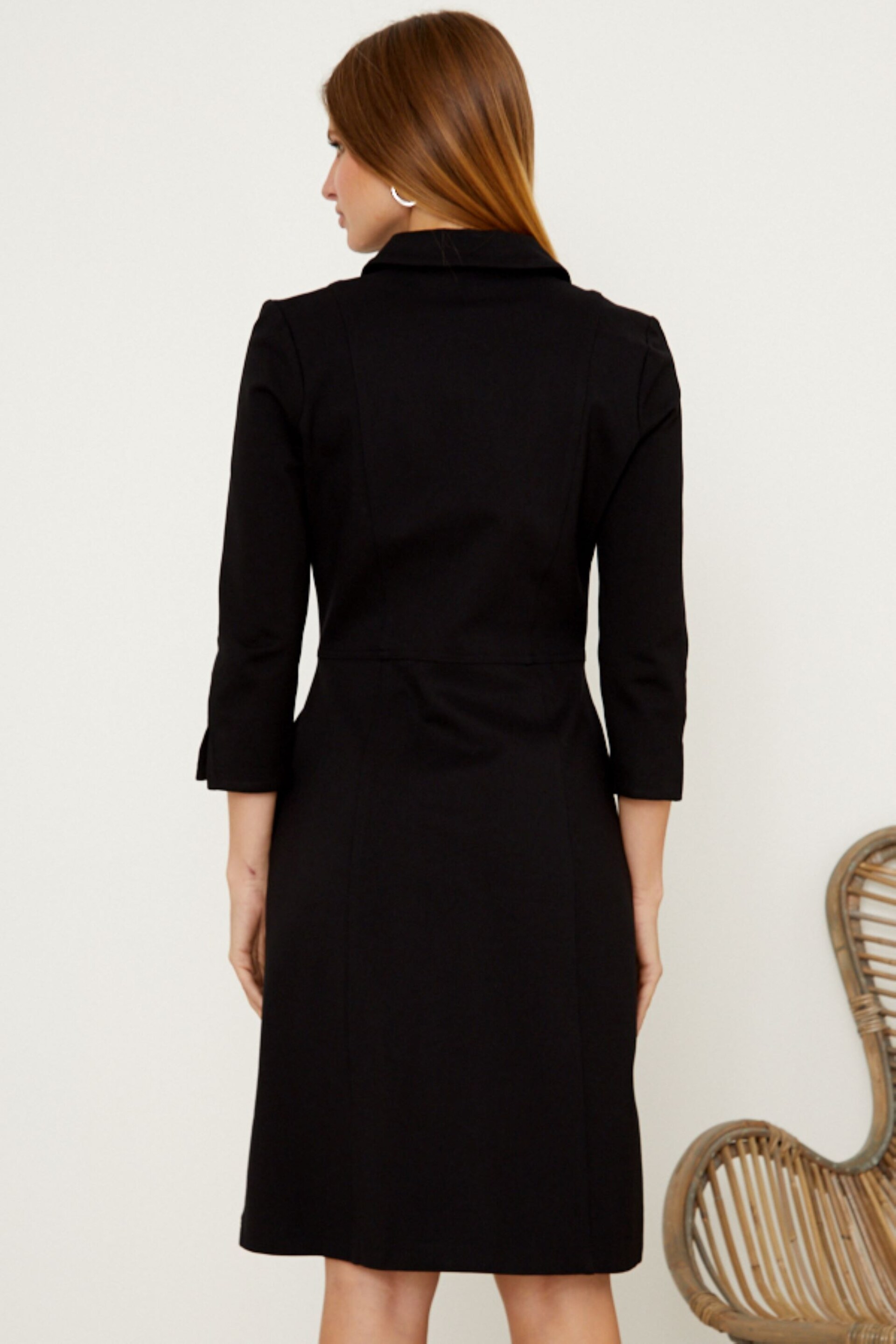 Sosandar Black Ponte Popper Front Shirt Dress - Image 2 of 5
