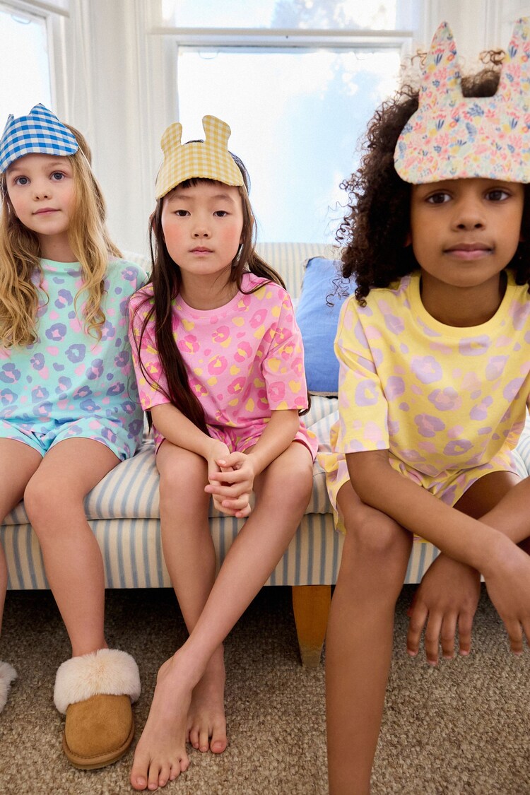 Pastel Leopard Print Short 100% Cotton Pyjamas 3 Pack (3-16yrs) - Image 1 of 11