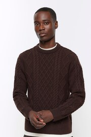 River Island Brown Cable Crewneck Jumper - Image 3 of 4