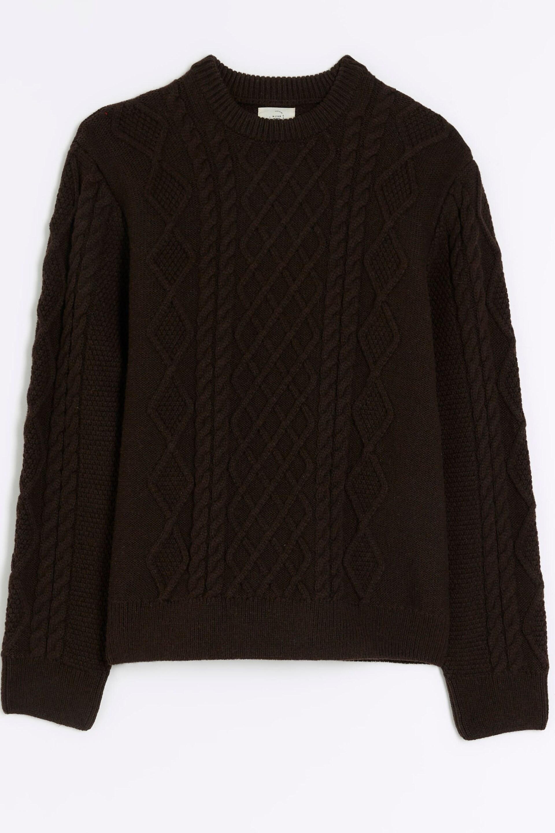 River Island Brown Cable Crewneck Jumper - Image 4 of 4