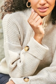 Sosandar Cream High Neck Folded Button Cuff Jumper - Image 5 of 5