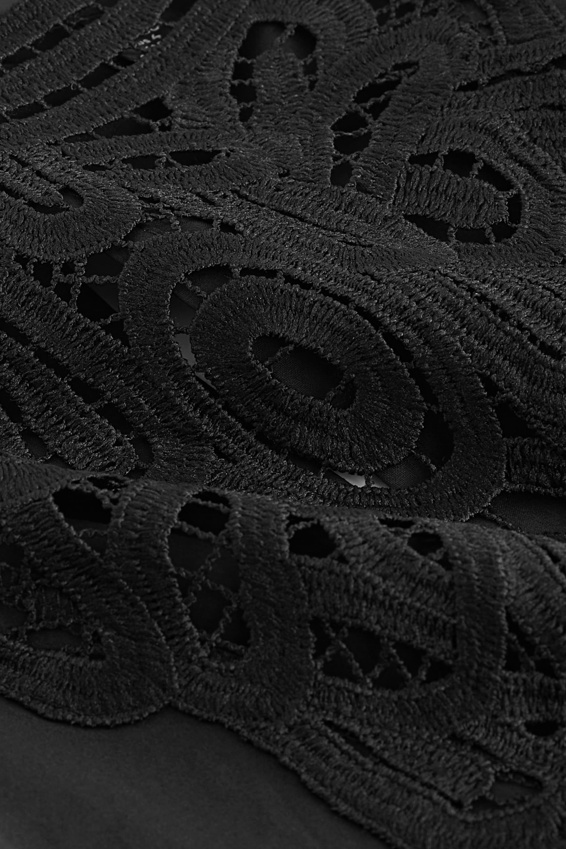 Black Cotton Poplin Puff Sleeve Crochet Insert Blouse - Image 6 of 6
