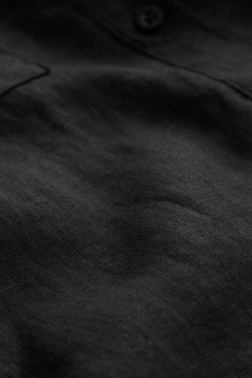 Black 100% Linen Long Sleeve Shirt - Image 7 of 7