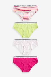 Pink/Stripe/Lime Green Short Cotton Rich Logo Knickers 4 Pack - Image 1 of 5