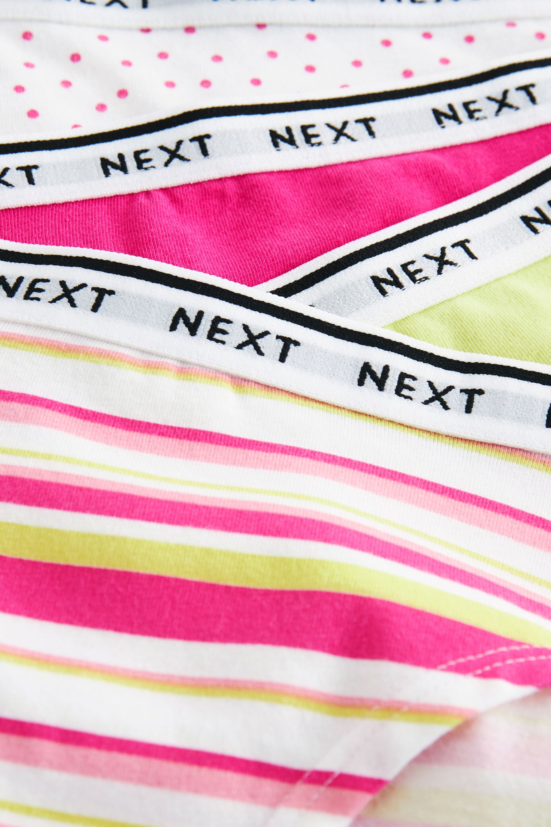 Pink/Stripe/Lime Green Short Cotton Rich Logo Knickers 4 Pack - Image 5 of 5