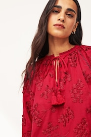 Red Tie Neck Floral Blouse - Image 4 of 7