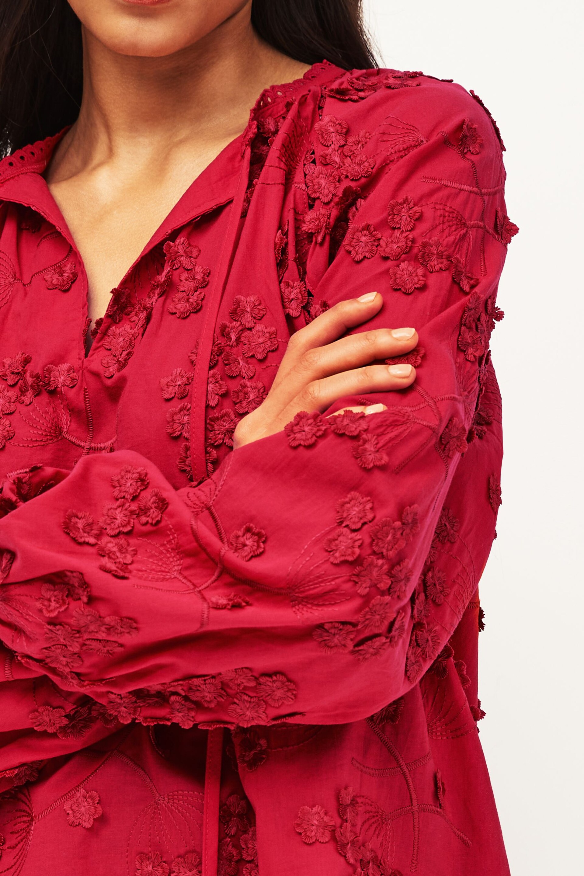 Red Tie Neck Floral Blouse - Image 5 of 7