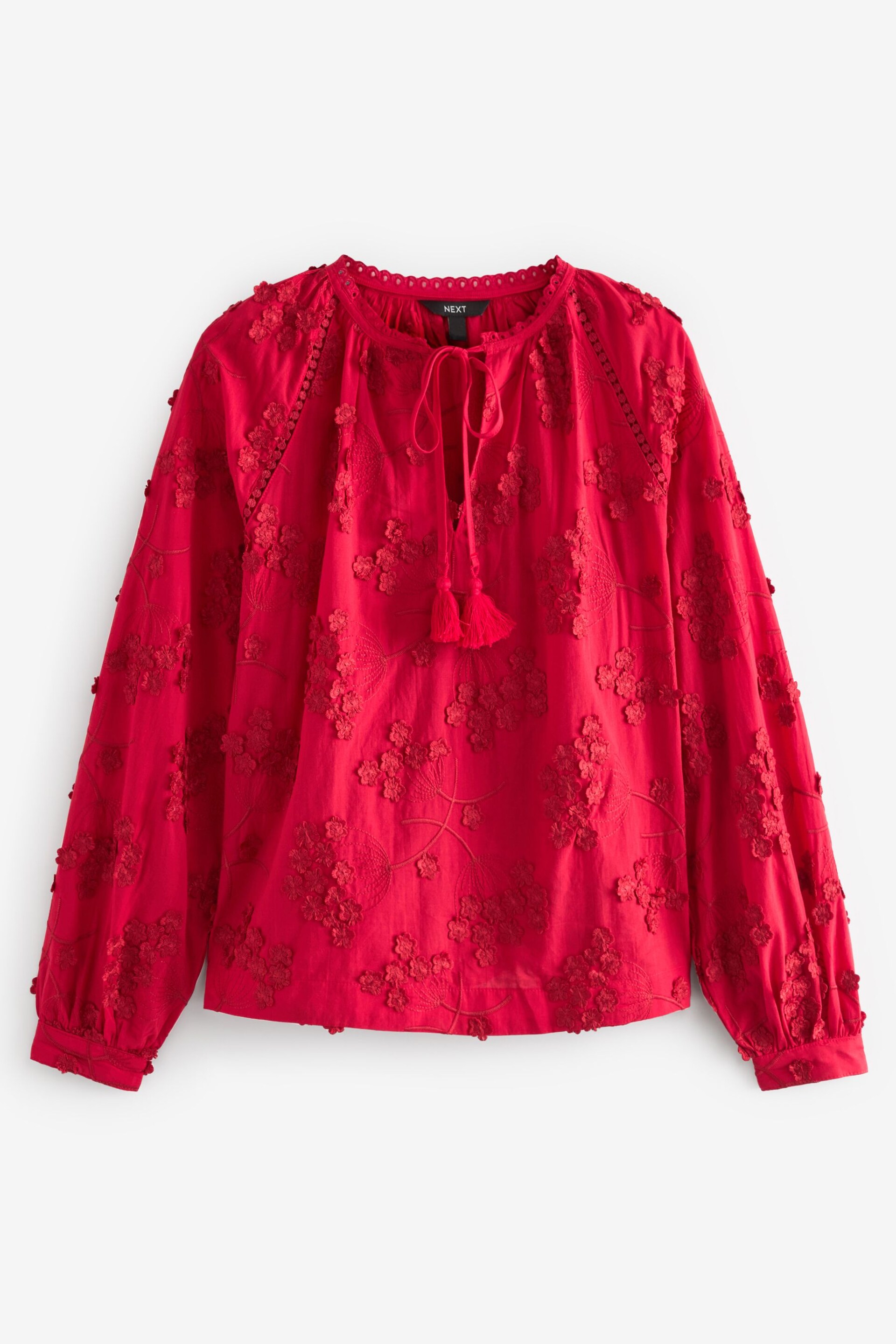 Red Tie Neck Floral Blouse - Image 6 of 7