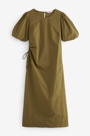 Khaki Green Ruched Side Puff Sleeve Midi Dress - Image 4 of 5