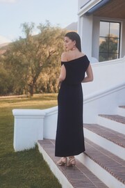 Navy Blue Sleeveless Knot Shoulder Column Maxi Dress - Image 2 of 5