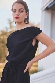 Navy Blue Sleeveless Knot Shoulder Column Maxi Dress - Image 3 of 5