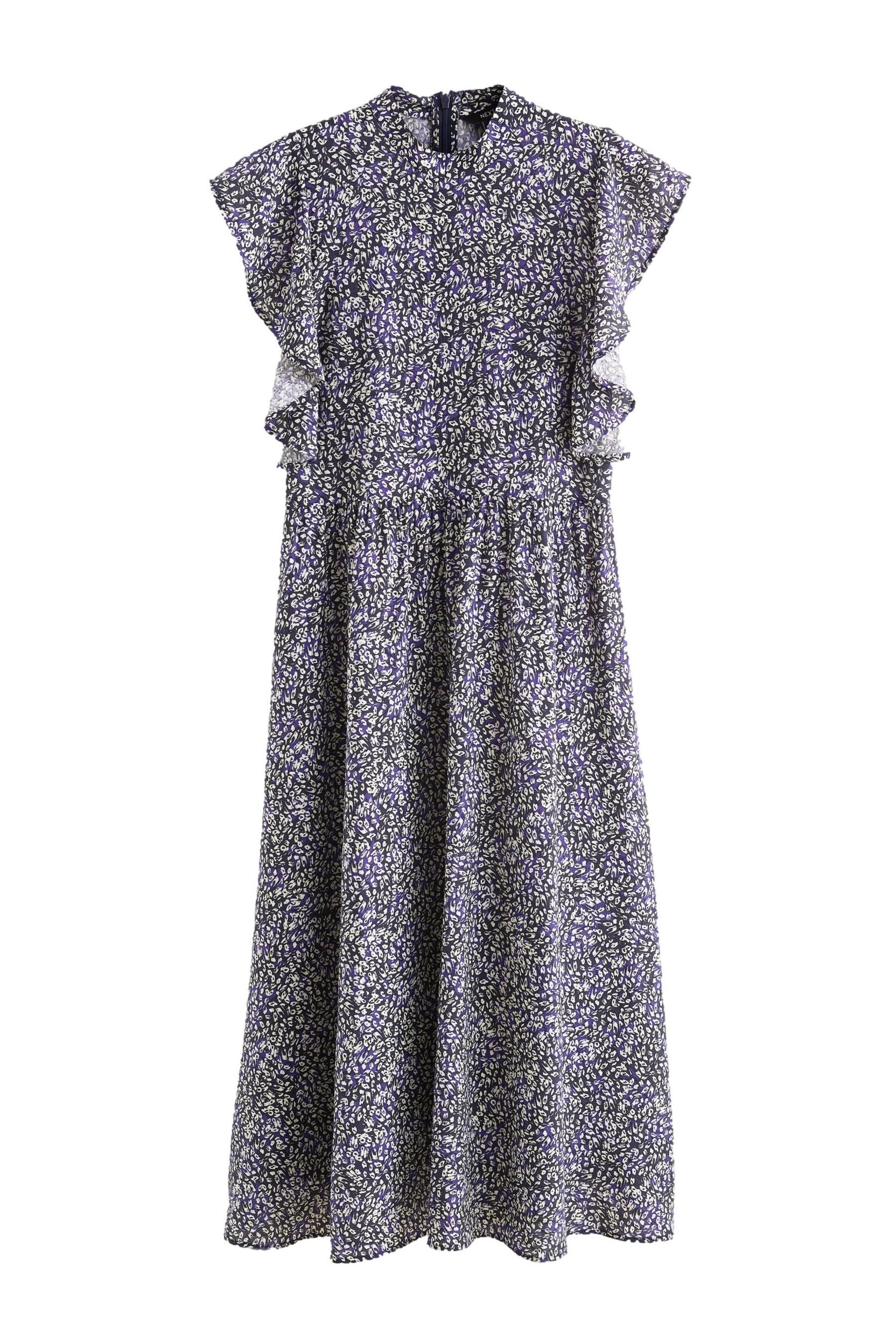 Buy Navy Ditsy Print Flutter Sleeve High Neck Midi Dress from Next Luxembourg