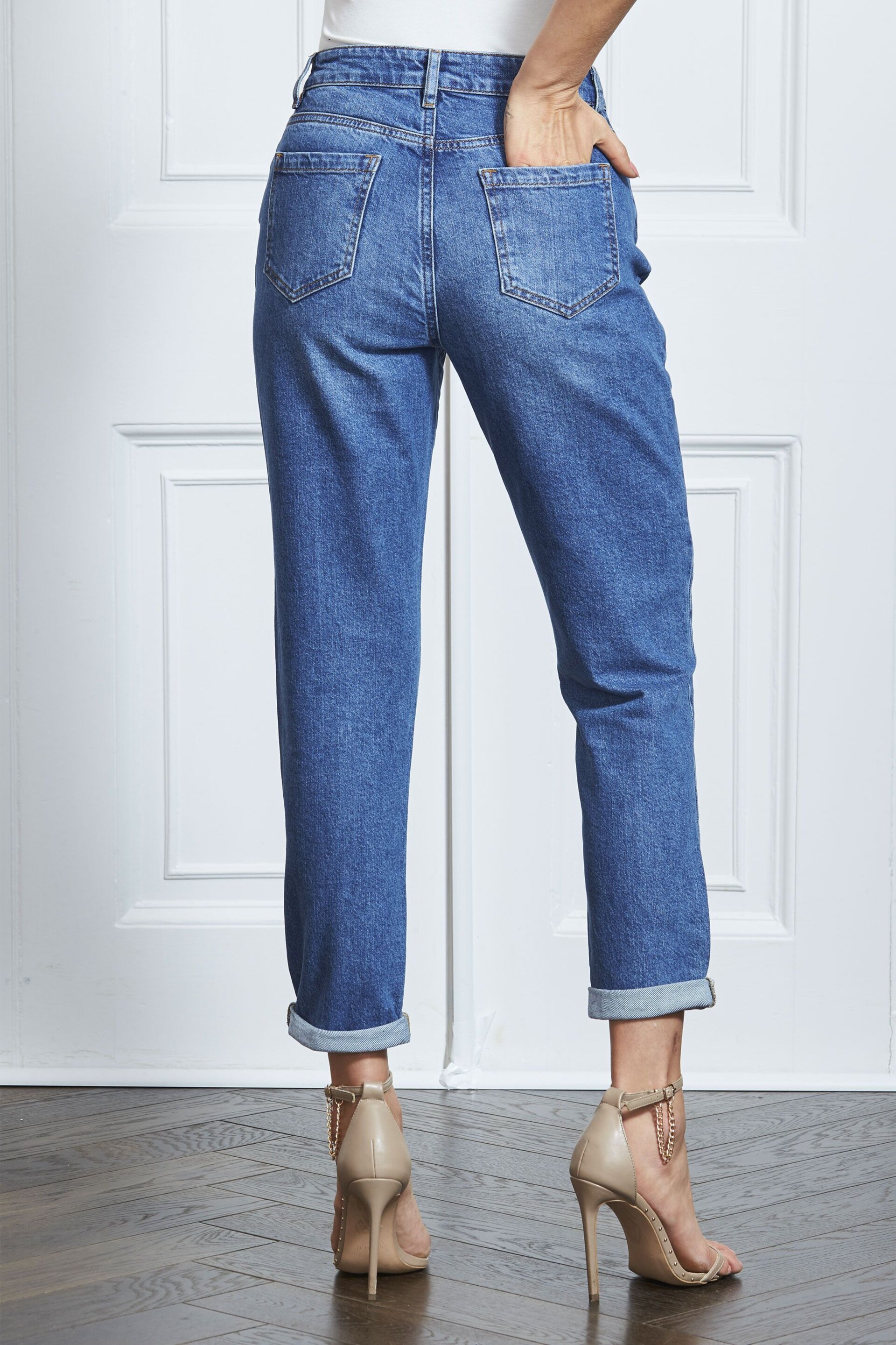 Sosandar Blue Denim Tall Slim Leg Mom Jeans - Image 3 of 5