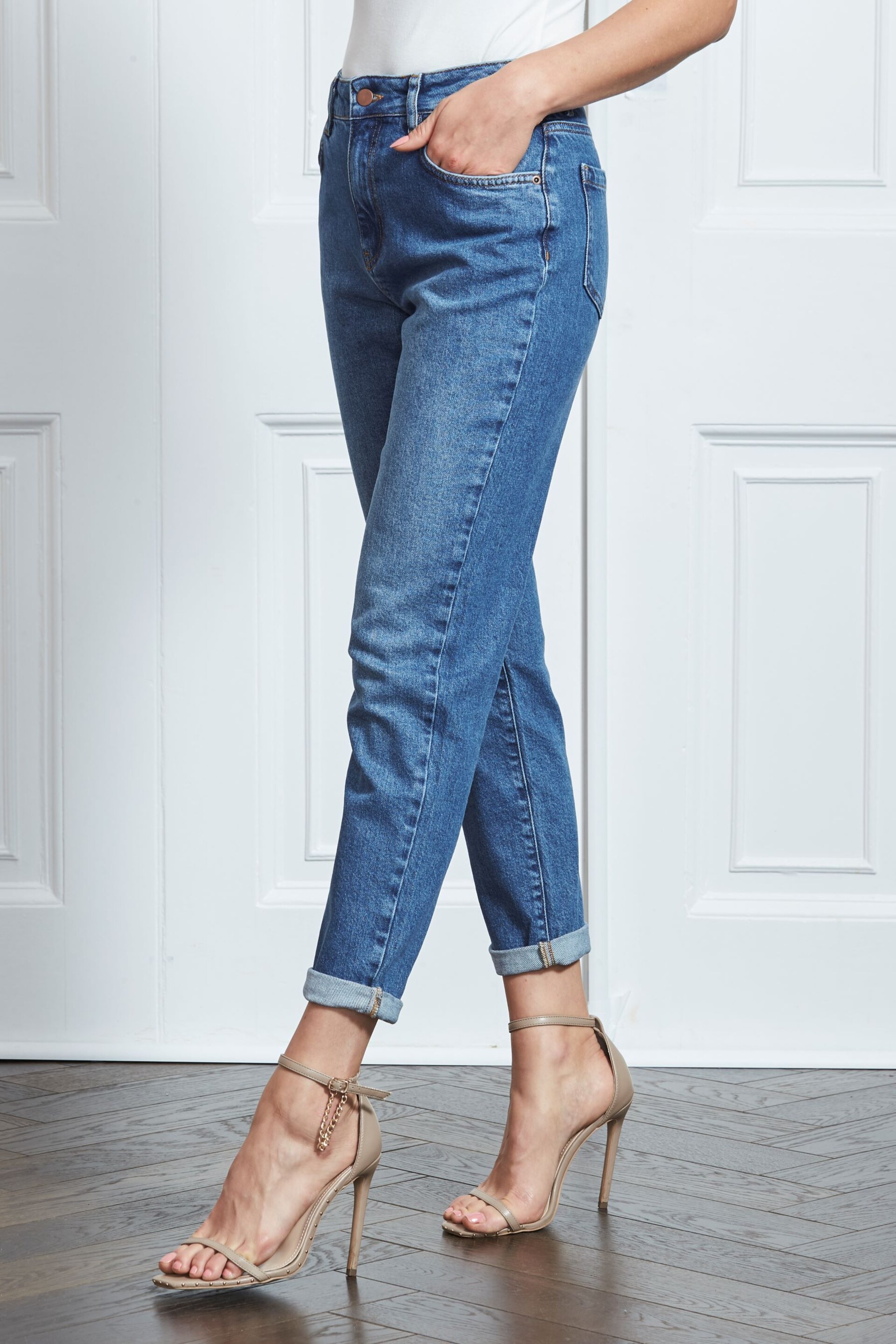 Sosandar Blue Denim Tall Slim Leg Mom Jeans - Image 4 of 5