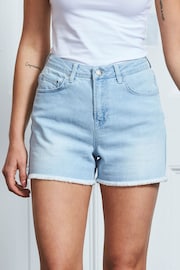 Sosandar Blue Denim Raw Edge Shorts - Image 2 of 5