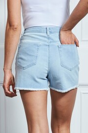 Sosandar Blue Denim Raw Edge Shorts - Image 4 of 5