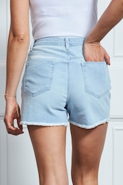 Sosandar Blue Denim Raw Edge Shorts - Image 5 of 5