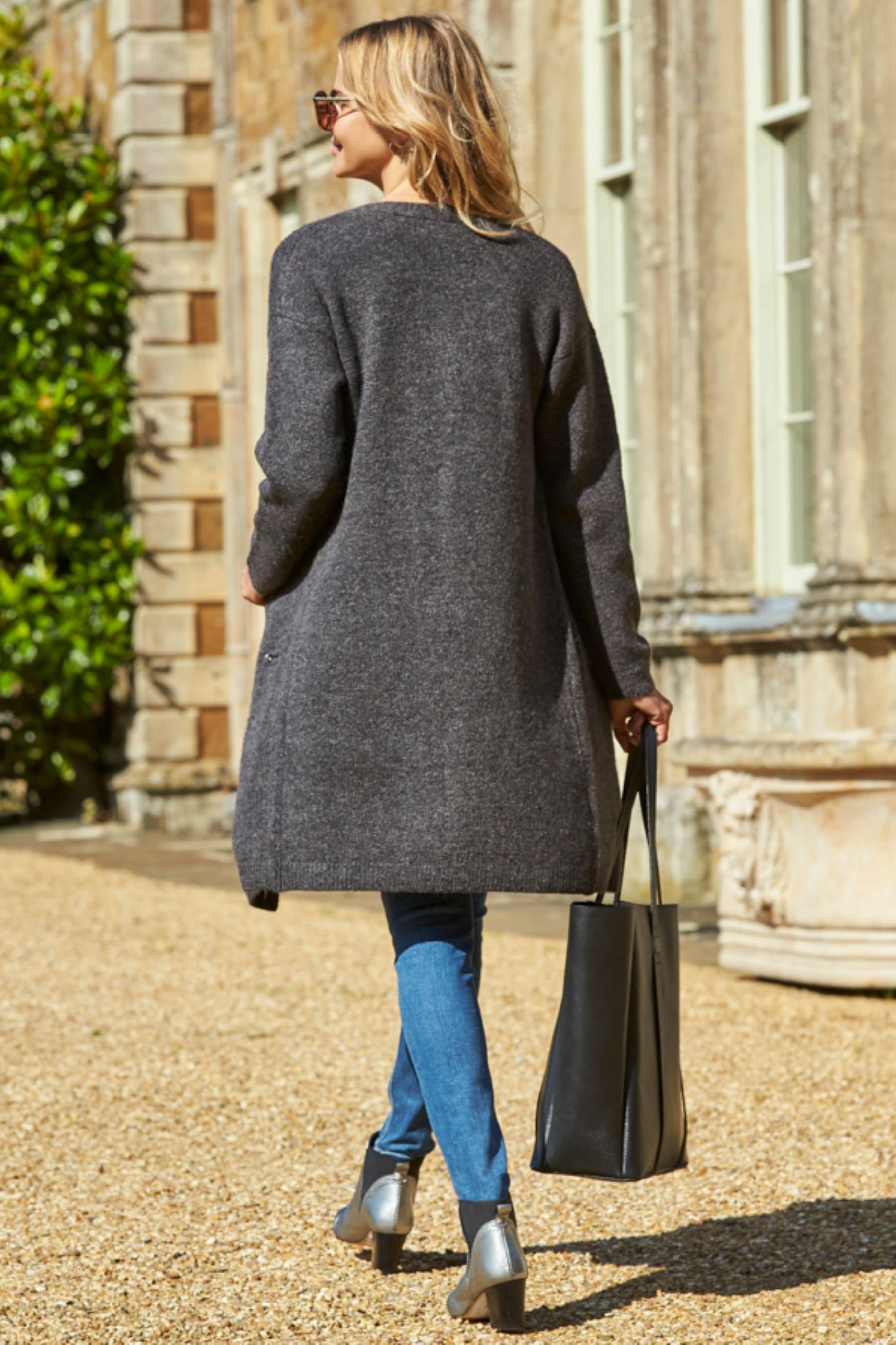 Buy Sosandar Grey Longline Zip Pocket Cardigan from Next Ireland