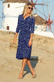 Sosandar Dark Blue white Midi Shirt Dress - Image 4 of 4