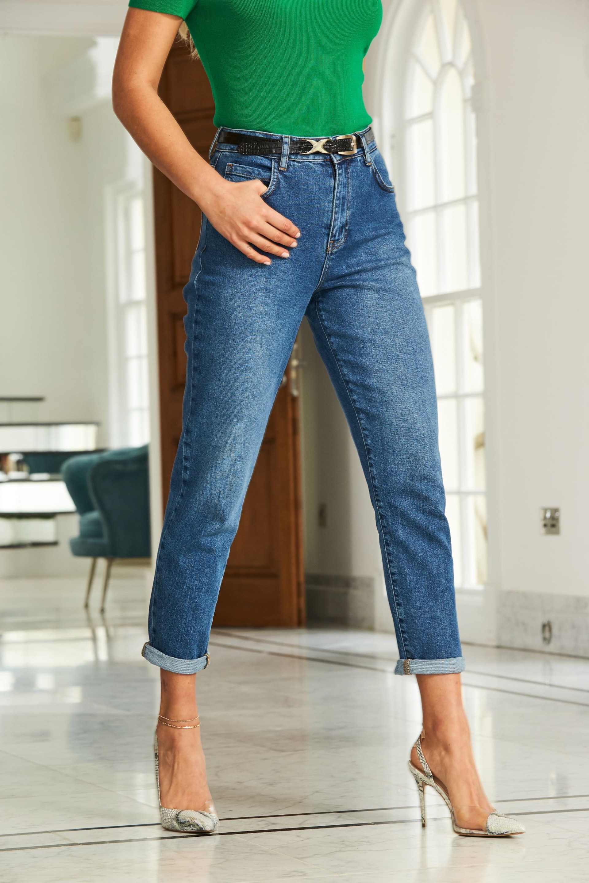 Sosandar Light Blue Slim Leg Mom Jeans - Image 3 of 5
