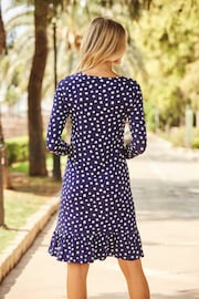 Sosandar Blue/White Spot Print Ruffle Hem Shift Dress - Image 2 of 4
