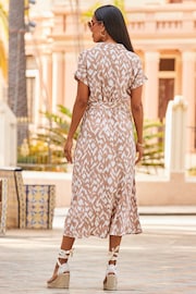 Sosandar Natural Abstract Printed Belted Shirt Dress - Image 2 of 5