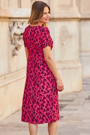 Sosandar Pink Animal Print Short Sleeve Midi Dress - Image 3 of 3