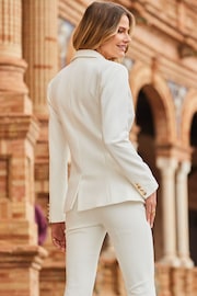 Sosandar Cream Single Breasted Woven Blazer - Image 2 of 5